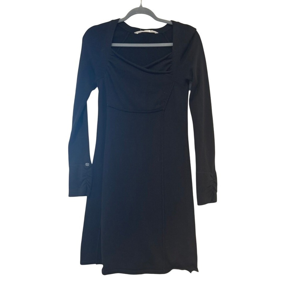 Athleta black dress sz S long sleeve cotton blend body con 0